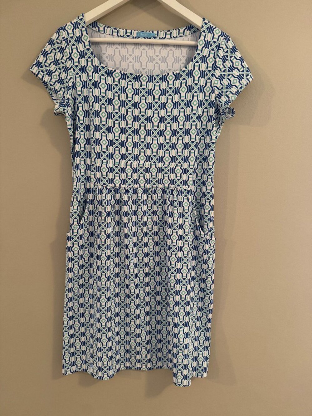 J.McLaughlin Blue / White Emma dress contemporary pattern. Size M